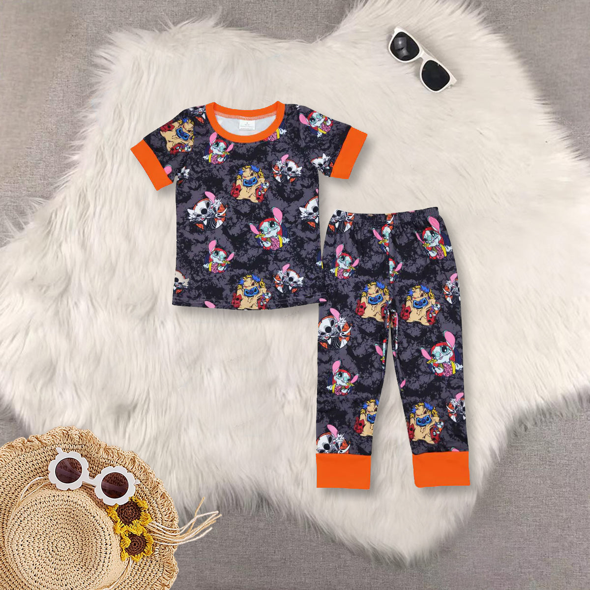 RTS NO MOQ Sibling Baby Boys halloween cartoon Short Sleeve Pants Sets