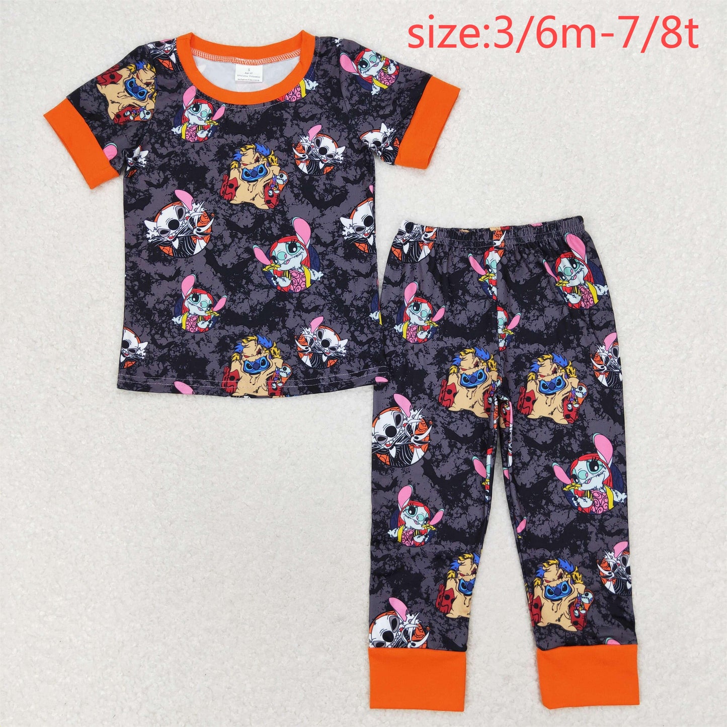 RTS NO MOQ BSPO0417 Halloween Stitch bat black and gray short sleeve long pants pajamas set