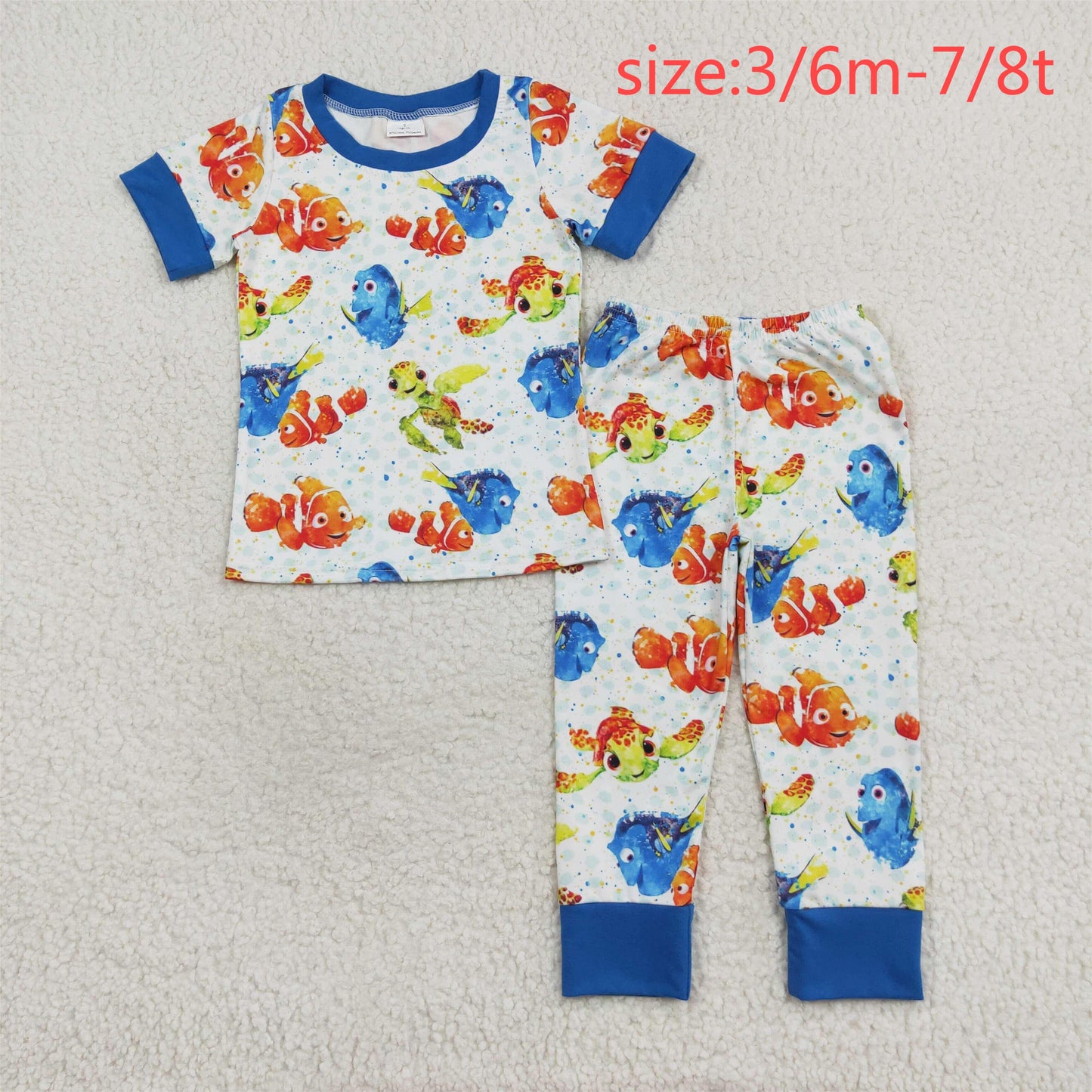 RTS NO MOQ BSPO0419 Cartoon Finding Nemo turtle fish blue short-sleeved long pants pajamas suit