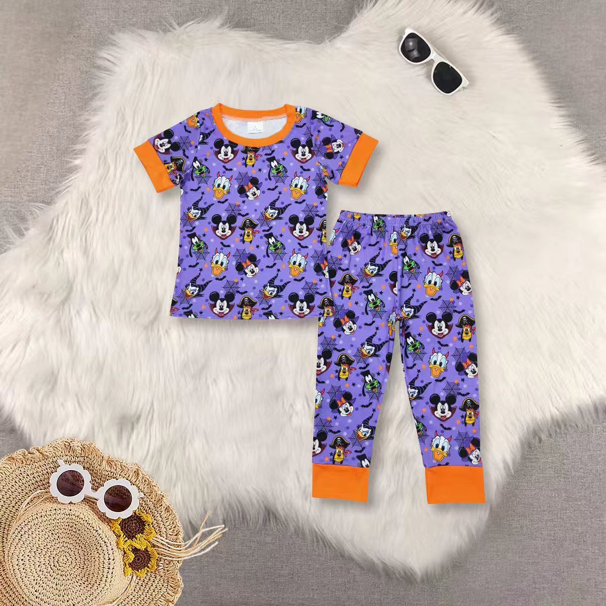RTS NO MOQ Sibling Baby Boys halloween cartoon Short Sleeve Pants Sets