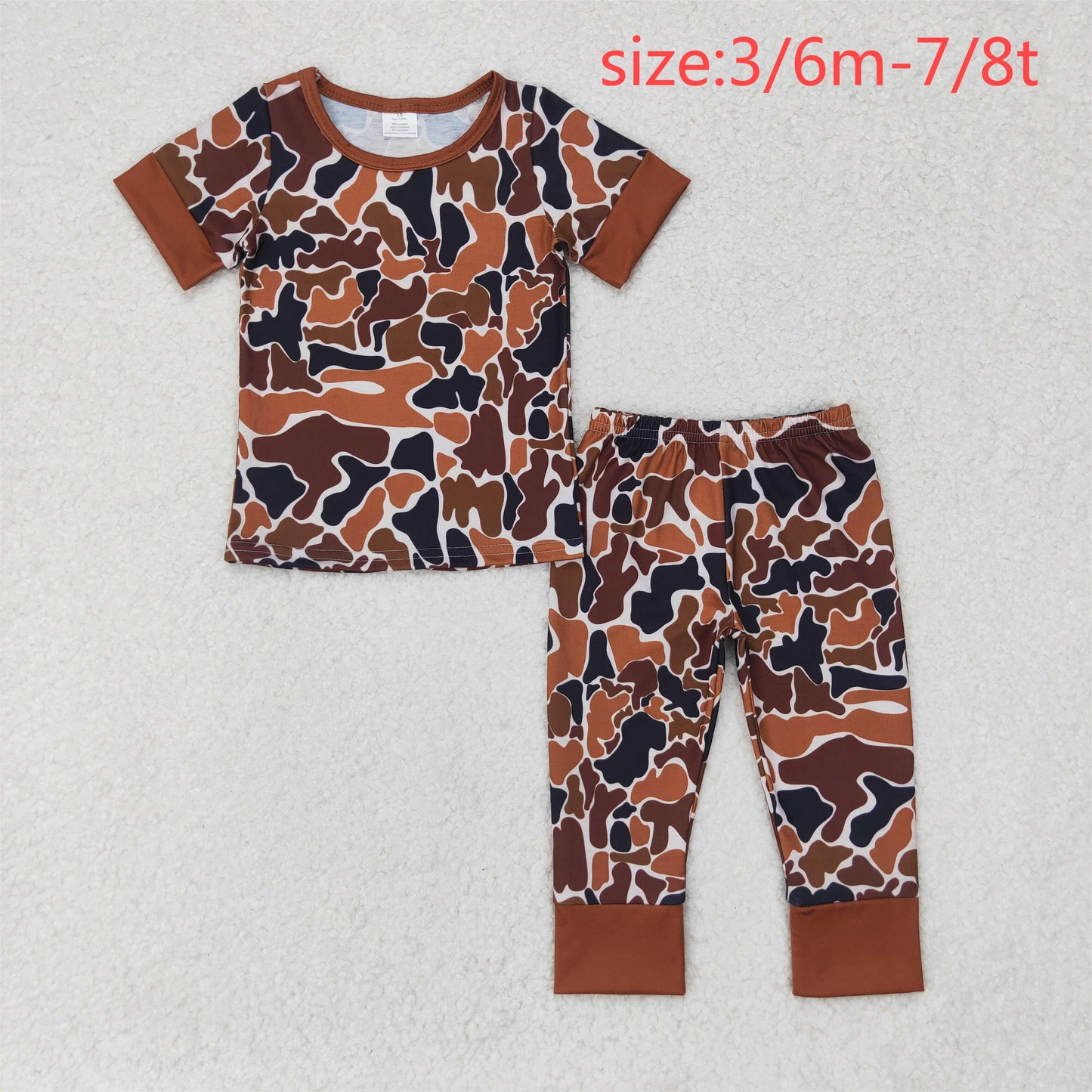 bamboo RTS NO MOQ BSPO0439 Modal brown camouflage beige short-sleeved long pants pajama set