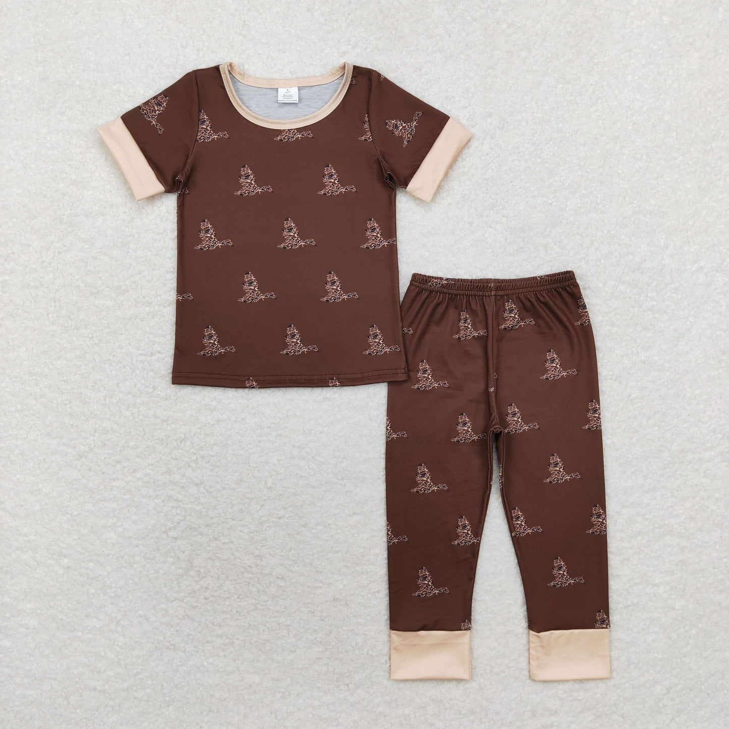 bamboo RTS NO MOQ BSPO0442 Modal duck brown short sleeve long pants pajama set