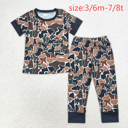 bamboo RTS NO MOQ BSPO0443 Modal green camouflage beige short sleeve long pants pajama set