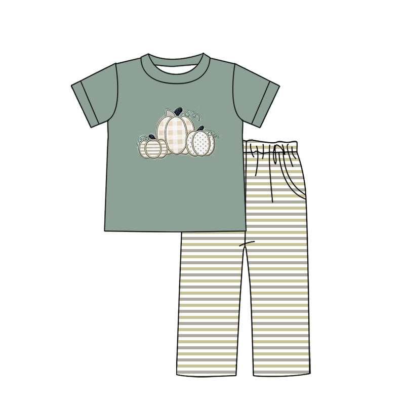 NO MOQ sales BSPO0467 baby boys clothes pumpkin green short sleeve pants sets -2024.8.9