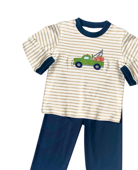 NO MOQ sales BSPO0474 pre-order baby boys clothes pumpkin navy blue short sleeve pants sets -2024.8.13