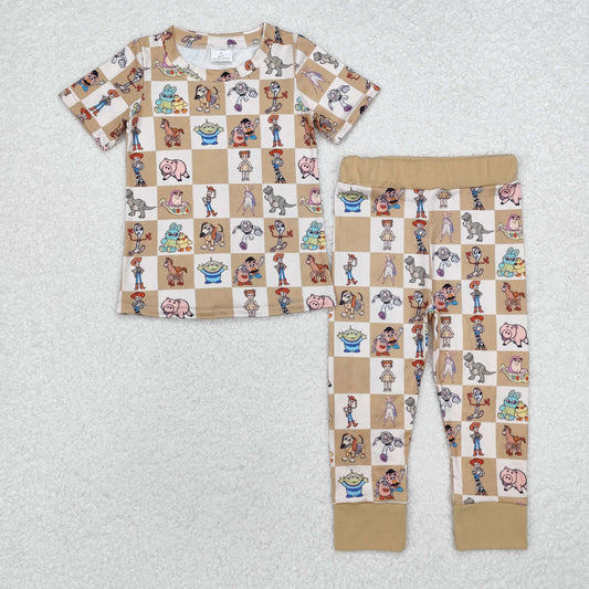 RTS NO MOQ ETA 5/7days Arrived BSPO0477 Toy Story Plaid Beige Brown Short Sleeve Long Pants Pajama Set