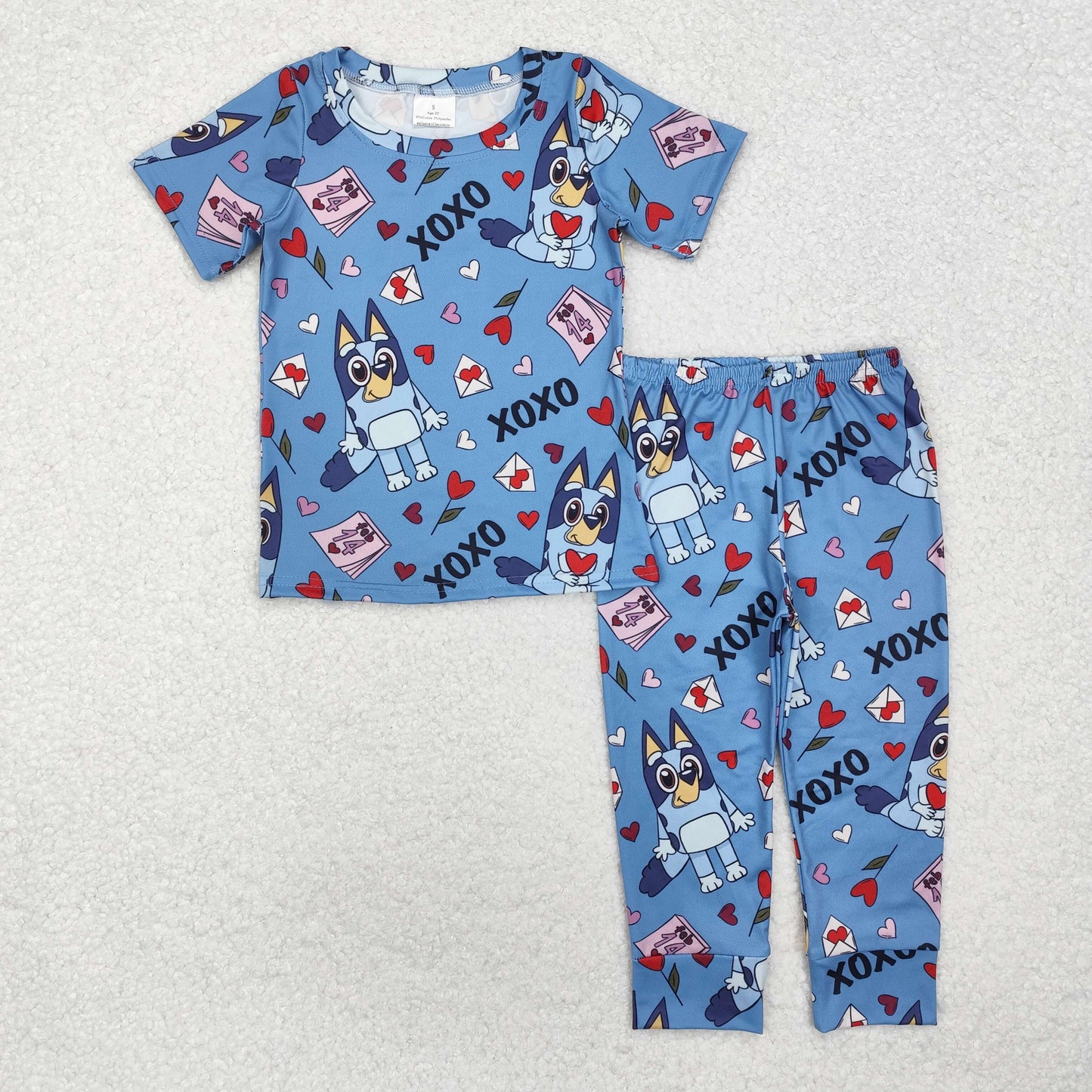 RTS NO MOQ ETA 5/7days Arrived BSPO0489 xoxo bluey heart blue short-sleeved long pants pajama set