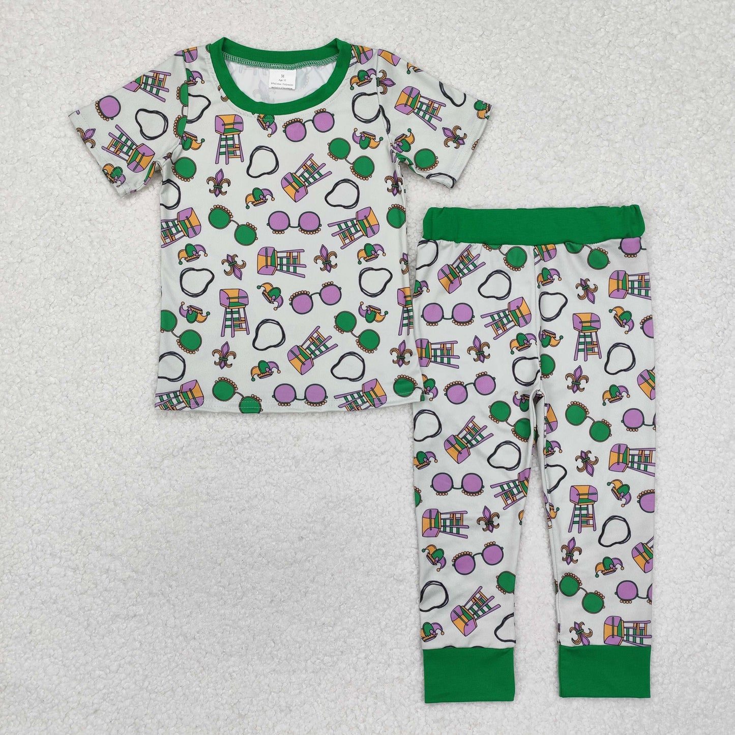 RTS NO MOQ Girls Boys Mardi gras Pajamas Clothes Sets and romper