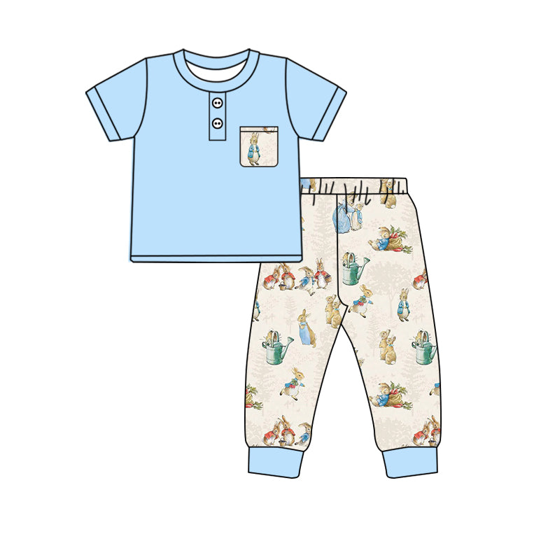 NO MOQ sales BSPO0501 Pre-order baby boys clothes blue short sleeve pants sets -2024.10.9