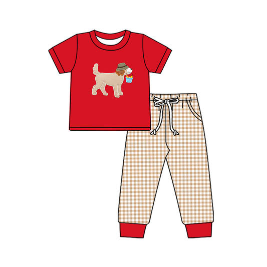 NO MOQ sales BSPO0507 Pre-order baby boys clothes dogs red short sleeve pants sets -2024.10.15