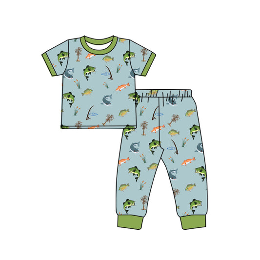 NO MOQ sales BSPO0509 Pre-order baby boys clothes fishing short sleeve pants sets -2024.10.15