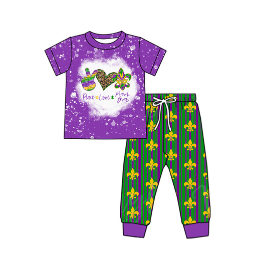 NO MOQ sales BSPO0512 Pre-order baby boys clothes MARDI GRAS purple short sleeve pants sets -2024.10.15