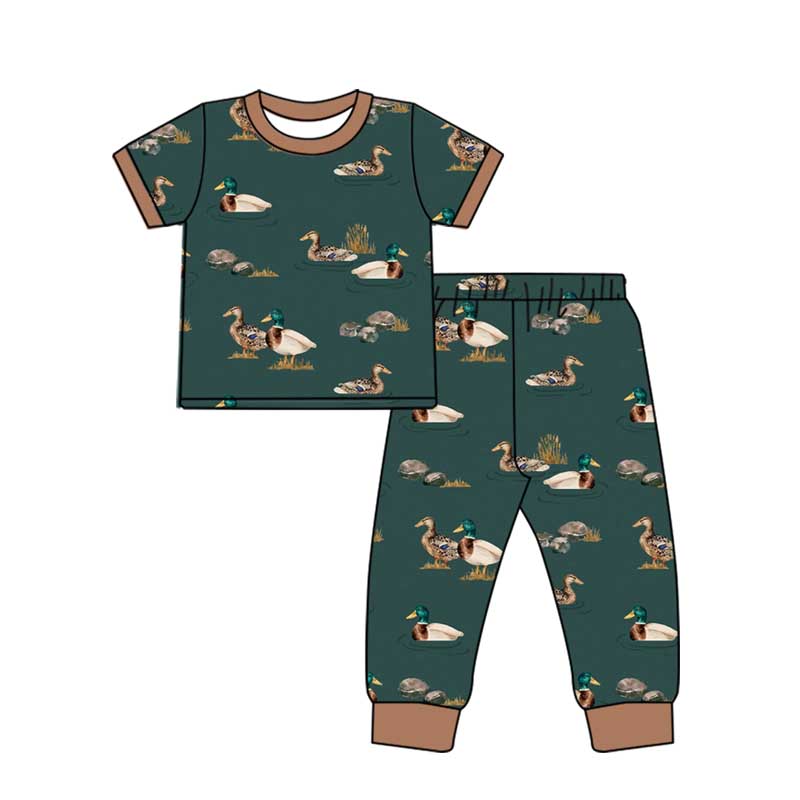 NO MOQ sales BSPO0516 Pre-order baby boys clothes duck green short sleeve pants sets -2024.10.18