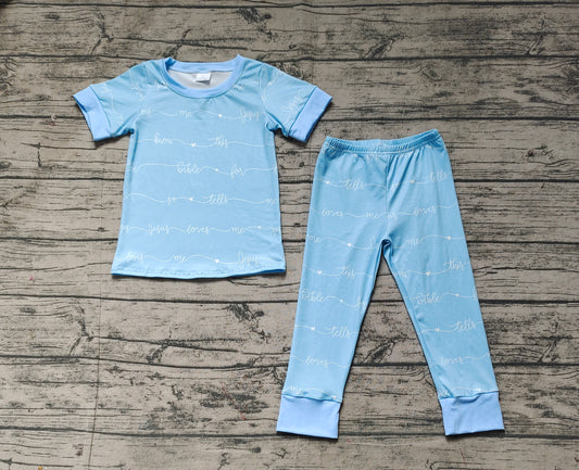 NO MOQ sales BSPO0529 Pre-order baby boy clothes blue short sleeve pants sets