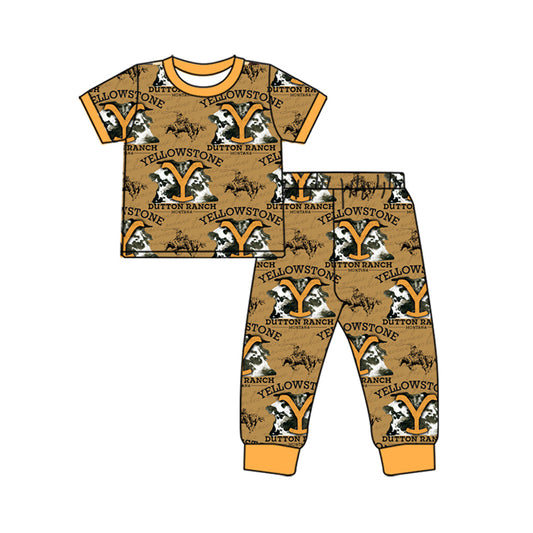 NO MOQ sales BSPO0537 Pre-order baby boy clothes YELLOWSTONE short sleeve pants sets -2024.11.23