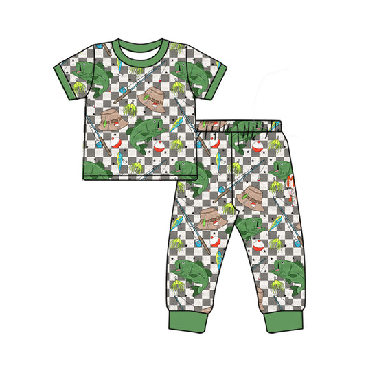 NO MOQ sales BSPO0538 Pre-order baby boy clothes fish hat green short sleeve pants sets -2024.11.26