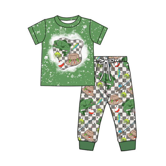 NO MOQ sales BSPO0539 Pre-order baby boy clothes fish hat green short sleeve pants sets -2024.11.26