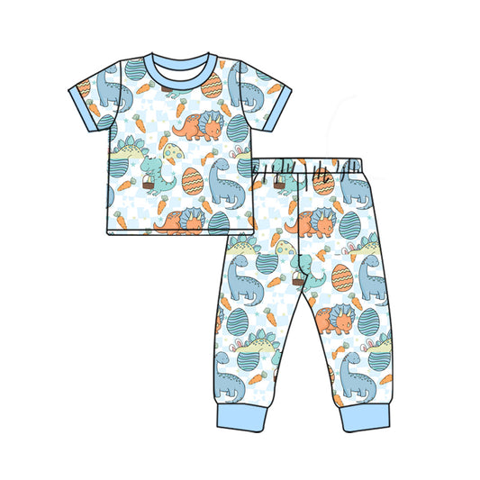 NO MOQ sales BSPO0543 Pre-order baby boy clothes dinosaur blue short sleeve pants sets -2024.11.28