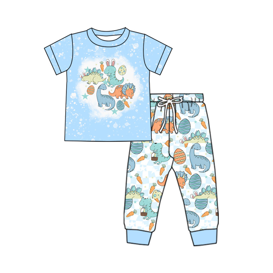 NO MOQ sales BSPO0544 Pre-order baby boy clothes dinosaur blue short sleeve pants sets -2024.11.28