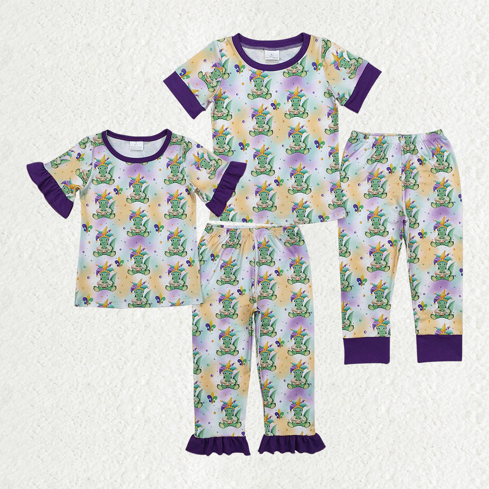 RTS NO MOQ baby boy Girls clothes mardi gras Short Sleeve shirt pants clothing sets