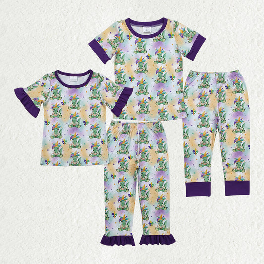 RTS NO MOQ baby boy Girls clothes mardi gras Short Sleeve shirt pants clothing sets