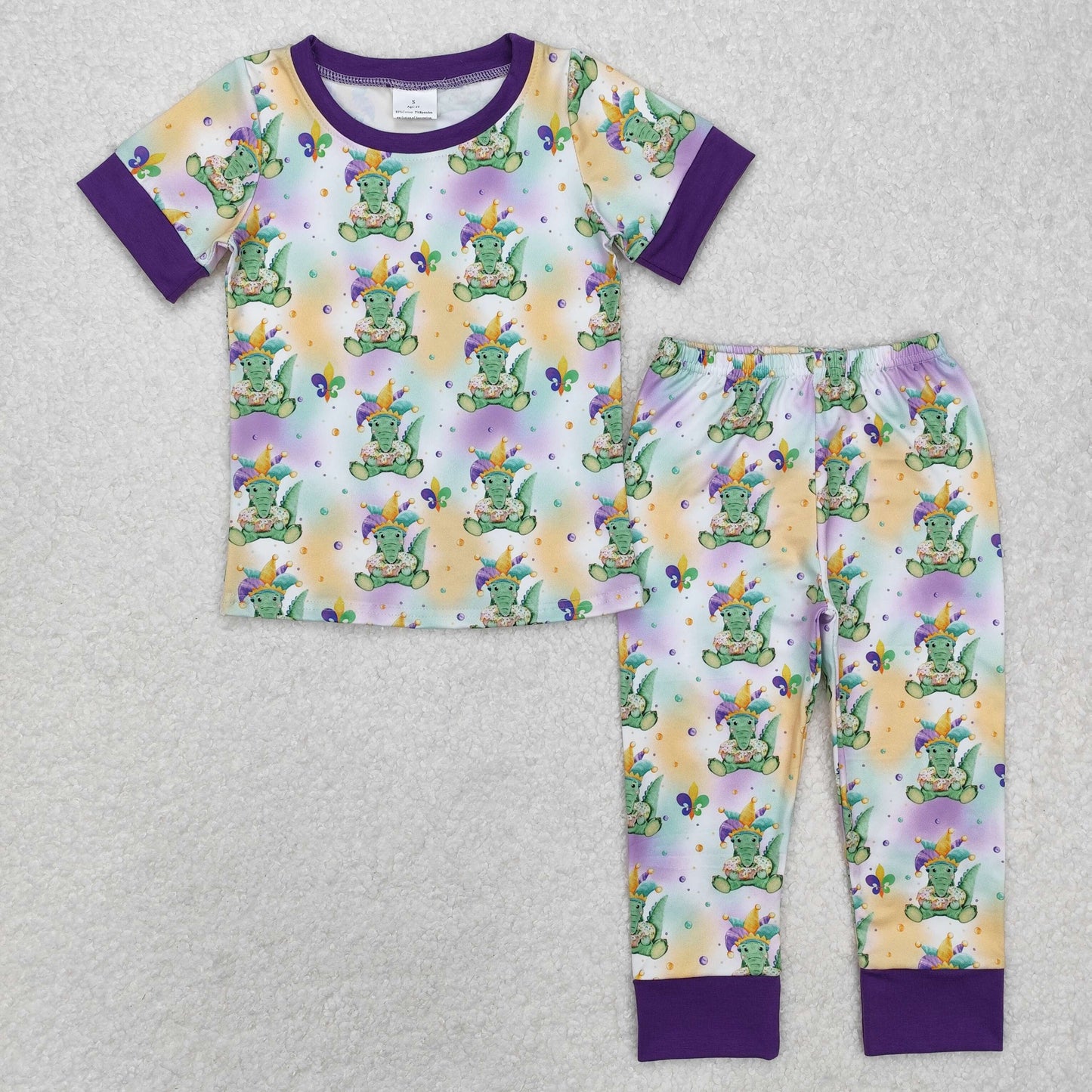 RTS NO MOQ Sibling Baby girl clothes mardi gras Short Sleeve Pants Suits