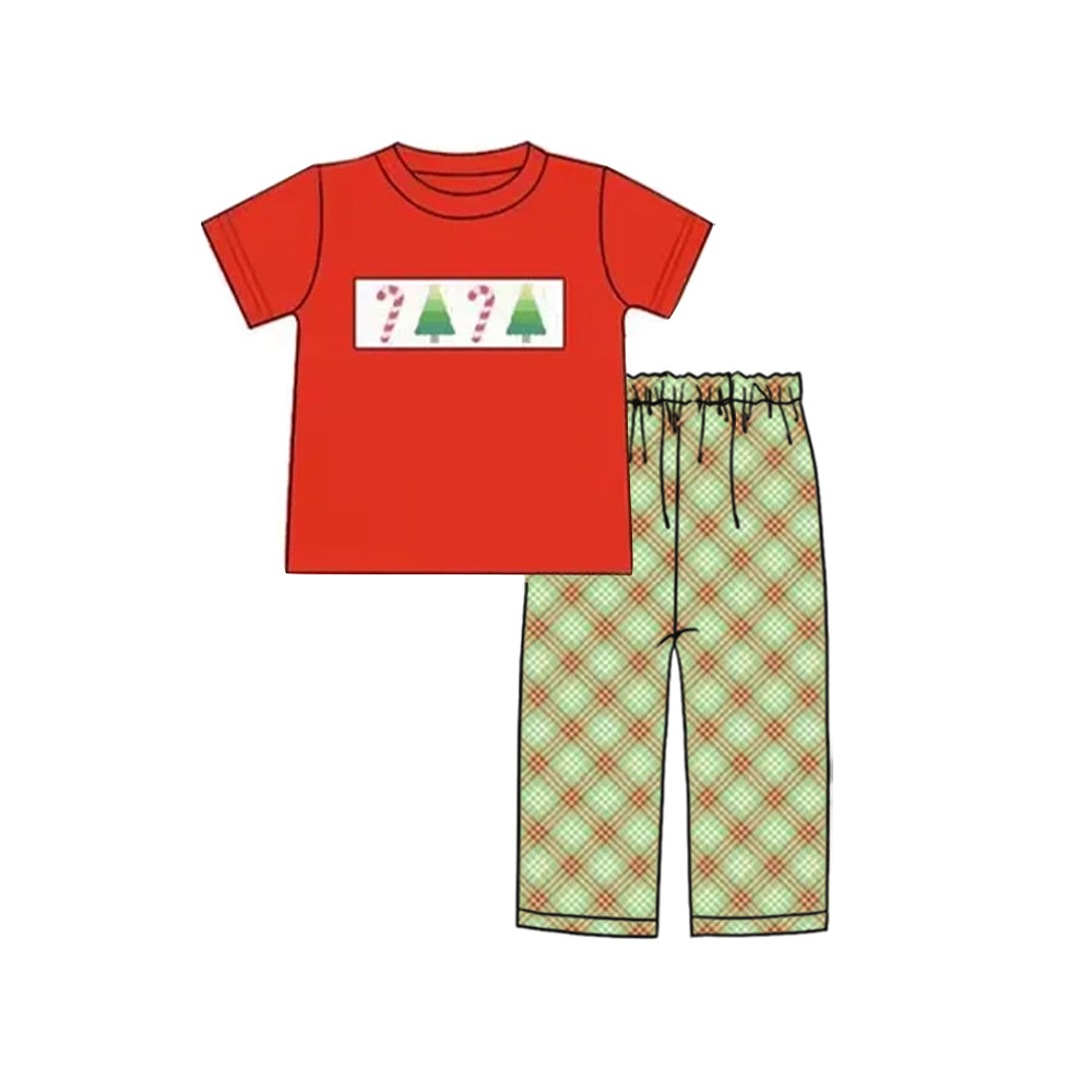 NO MOQ sales BSPO0577 Pre-order baby boy clothes Christmas red short sleeve pants sets -2025.6.10