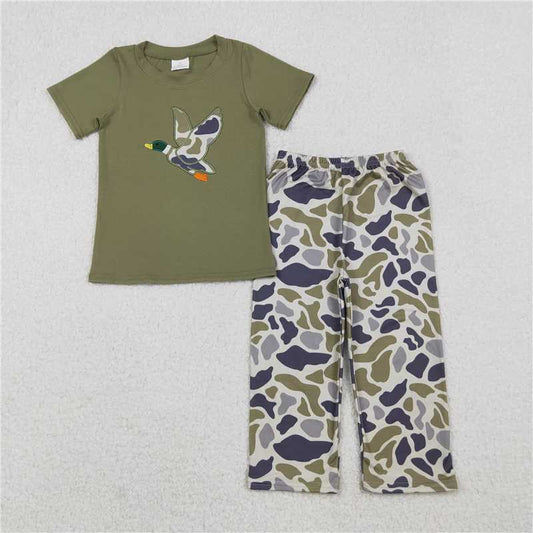 RTS NO MOQ（In Stock) BSPO0583 baby boy clothes embroidered duck camouflage short sleeve trousers suit