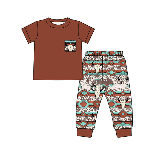 (Pre Order) No moq BSPO0586 Pre-order baby boy clothes cow head short sleeve pants sets -2025.9.13