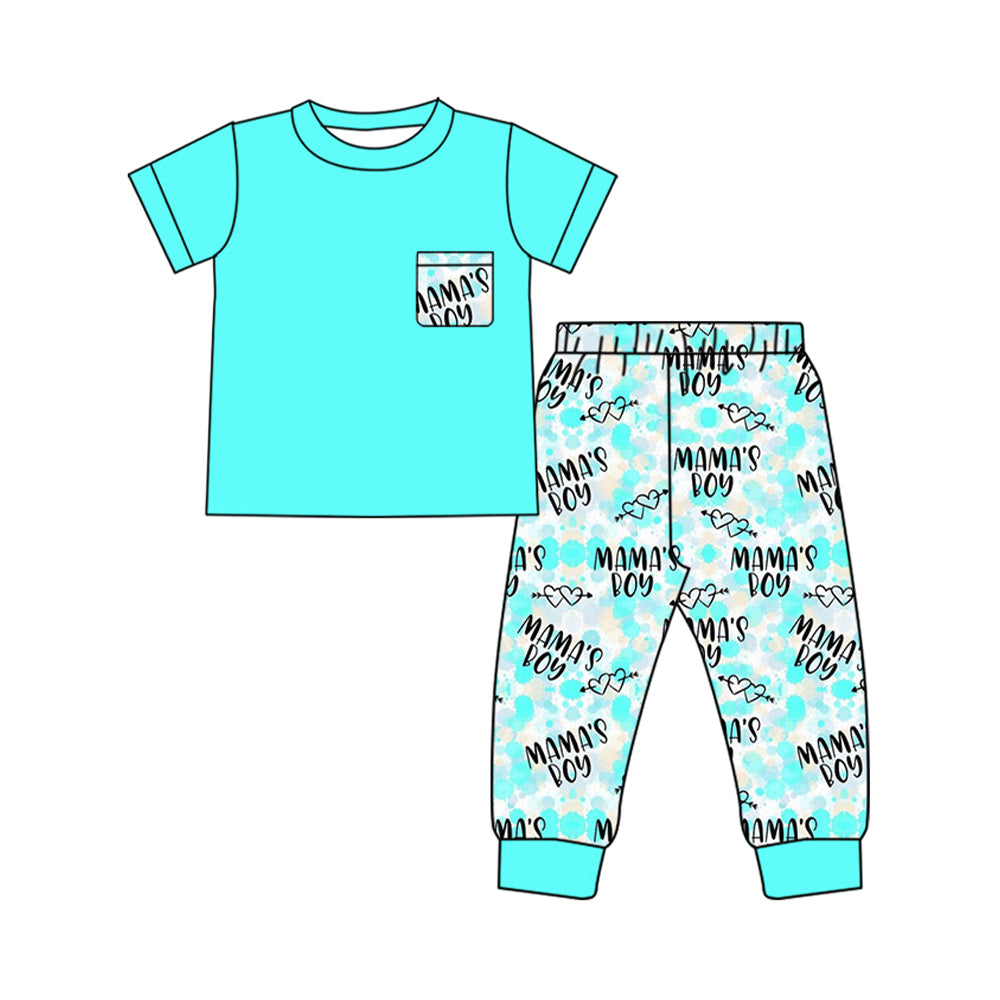 (Pre Order) No moq BSPO0587 Pre-order baby boy clothes MAMA BOY short sleeve pants sets -2025.9.13