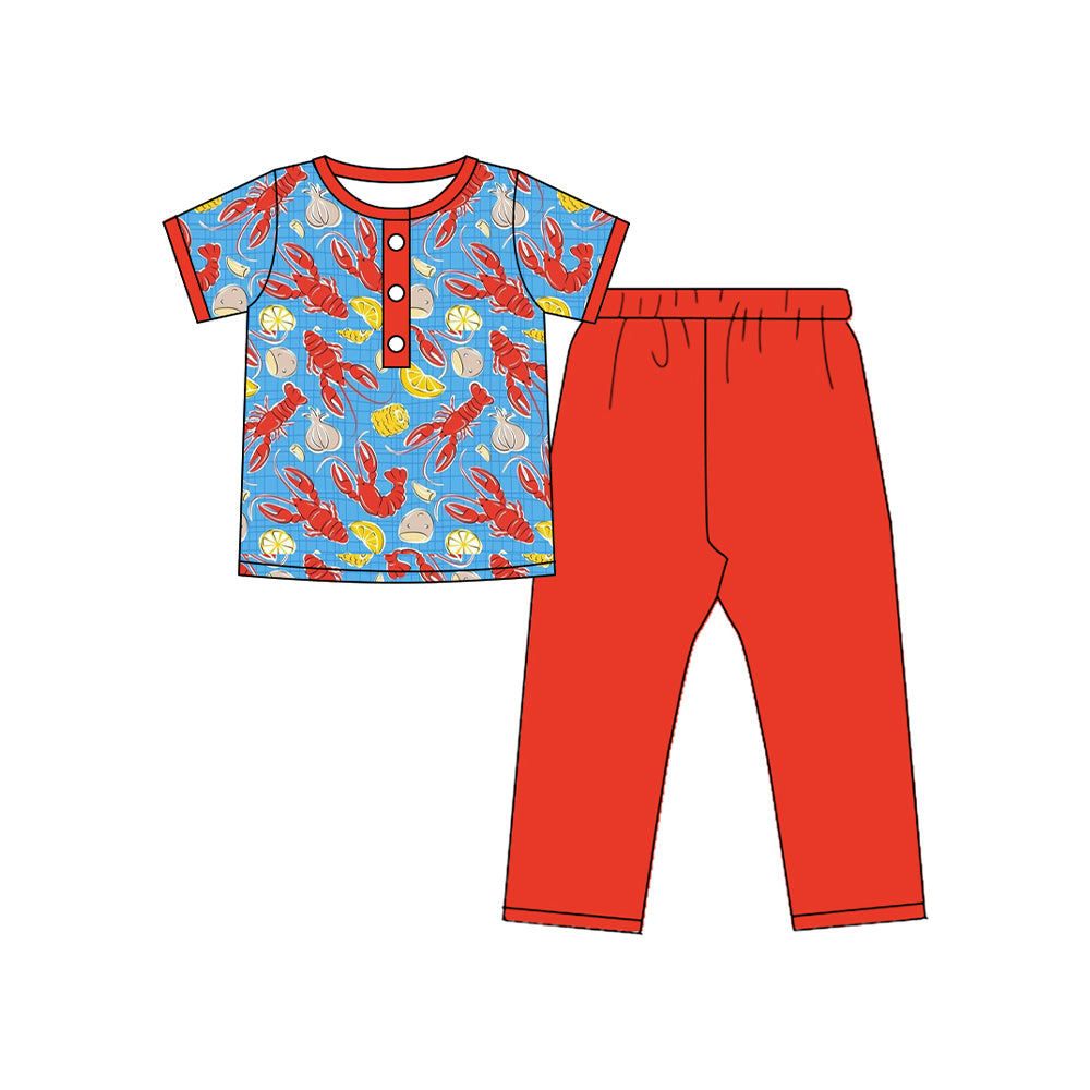(Pre Order) No moq BSPO0590 Pre-order baby boy clothes lobster short sleeve pants sets -2025.9.15