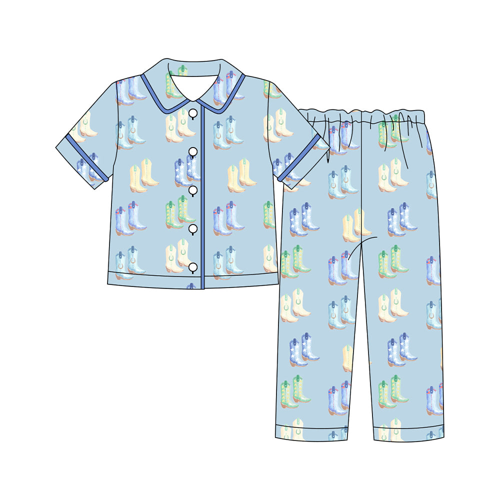 (Pre Order) No moq BSPO0592 Pre-order adult clothes boot blue short sleeve pant set-25.9.17