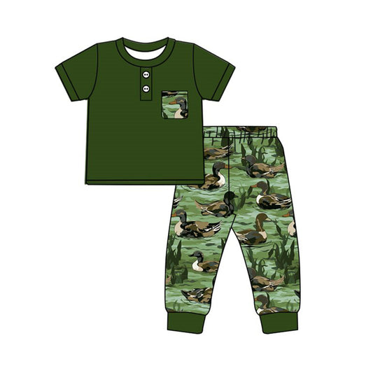 (Pre Order) No moq BSPO0595 Pre-order baby boy clothes duck green short sleeve pants sets -2025.9.25