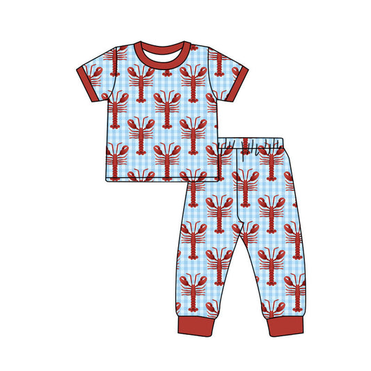 (Pre Order) No moq BSPO0596 Pre-order baby boy clothes crayfish short sleeve pants sets -2025.9.25