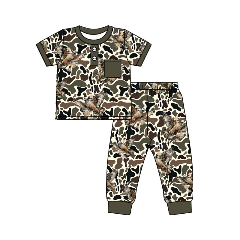 (Pre Order) No moq BSPO0598 Pre-order baby boy clothes duck camouflage short sleeve pants sets -2025.9.26