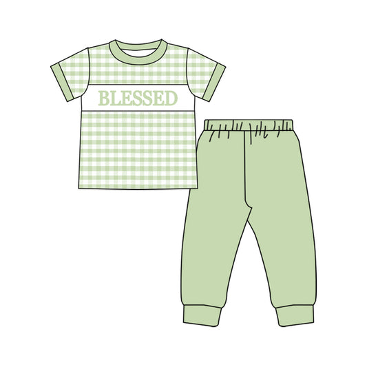 (Pre Order) No moq BSPO0604 Pre-order baby boy clothes BLESSED short sleeve pants sets -2025.10.1
