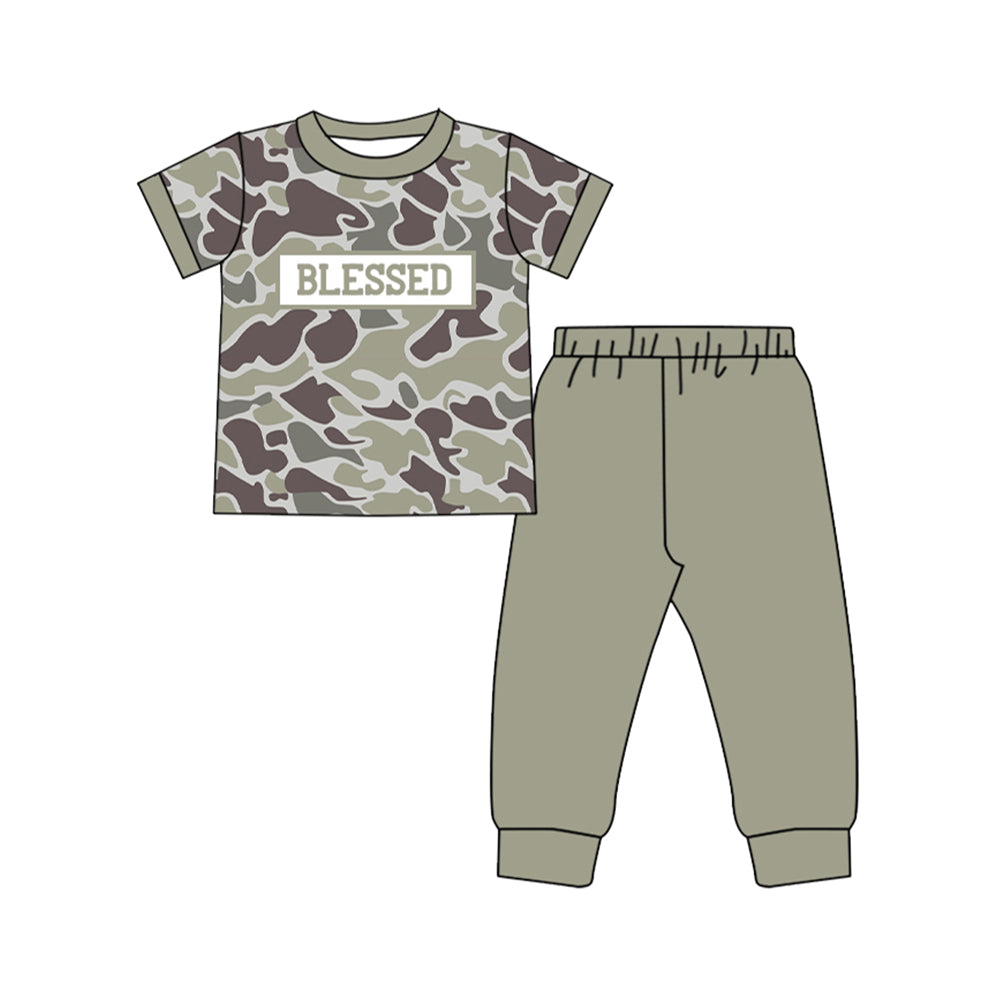(Pre Order) No moq BSPO0606 Pre-order baby boy clothes BLESSED camouflage short sleeve pants sets -2025.10.1