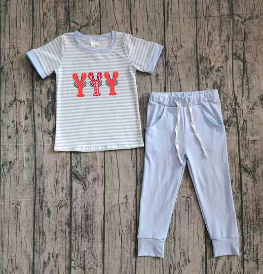 (Pre Order) No moq BSPO0616 Pre-order baby boy clothes embroidery crayfish short sleeve pants sets -2025.10.25