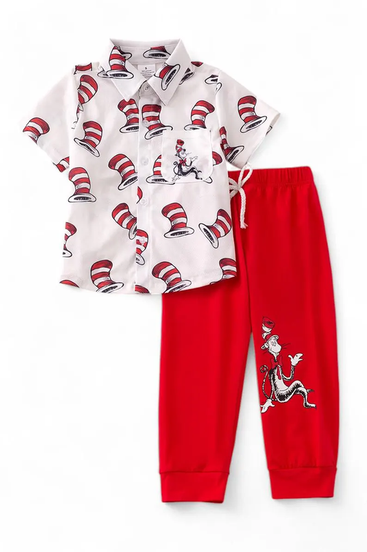 (Pre Order) No moq BSPO0626 Pre-order baby boy clothes d seuss red short sleeve pants sets-2025.10.24