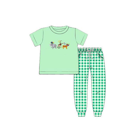 (Pre Order) No moq BSPO0632 Pre-order baby boy clothes mardi gras animal green short sleeve pants sets-2025.11.3