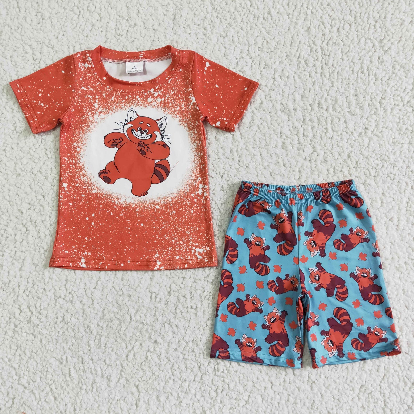 BSSO0045 Boys turning red bear orange short sleeve blue shorts suit