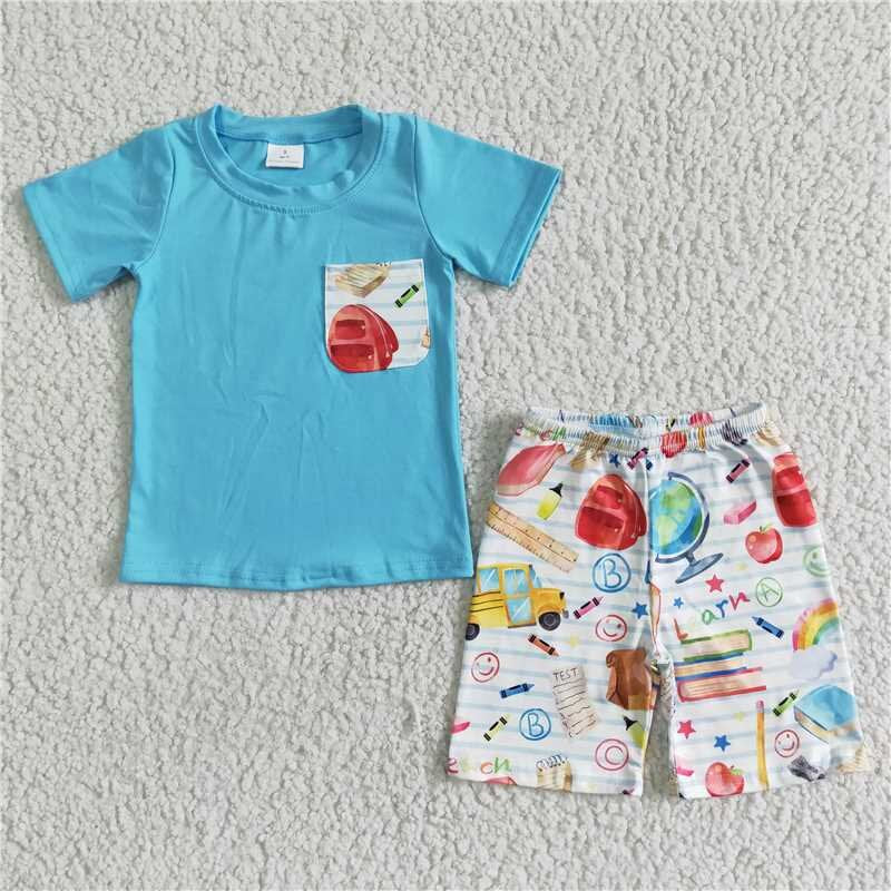 RTS NO MOQ baby girl clothes BACK TO SCHOOL short-sleeved shorts suit & short-sleeved sets dress