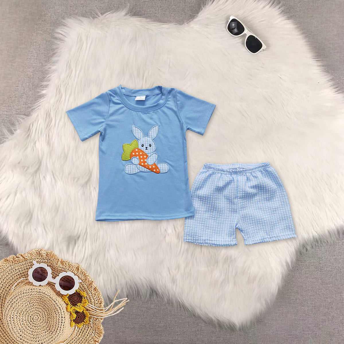 RTS NO MOQ Sibling baby boy clothes embroidery easter short sleeve shorts sets