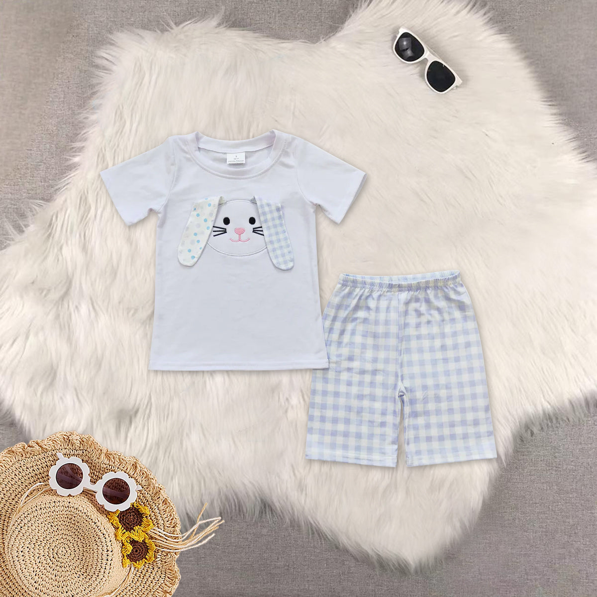 RTS NO MOQ Sibling baby boy clothes embroidery easter short sleeve shorts sets