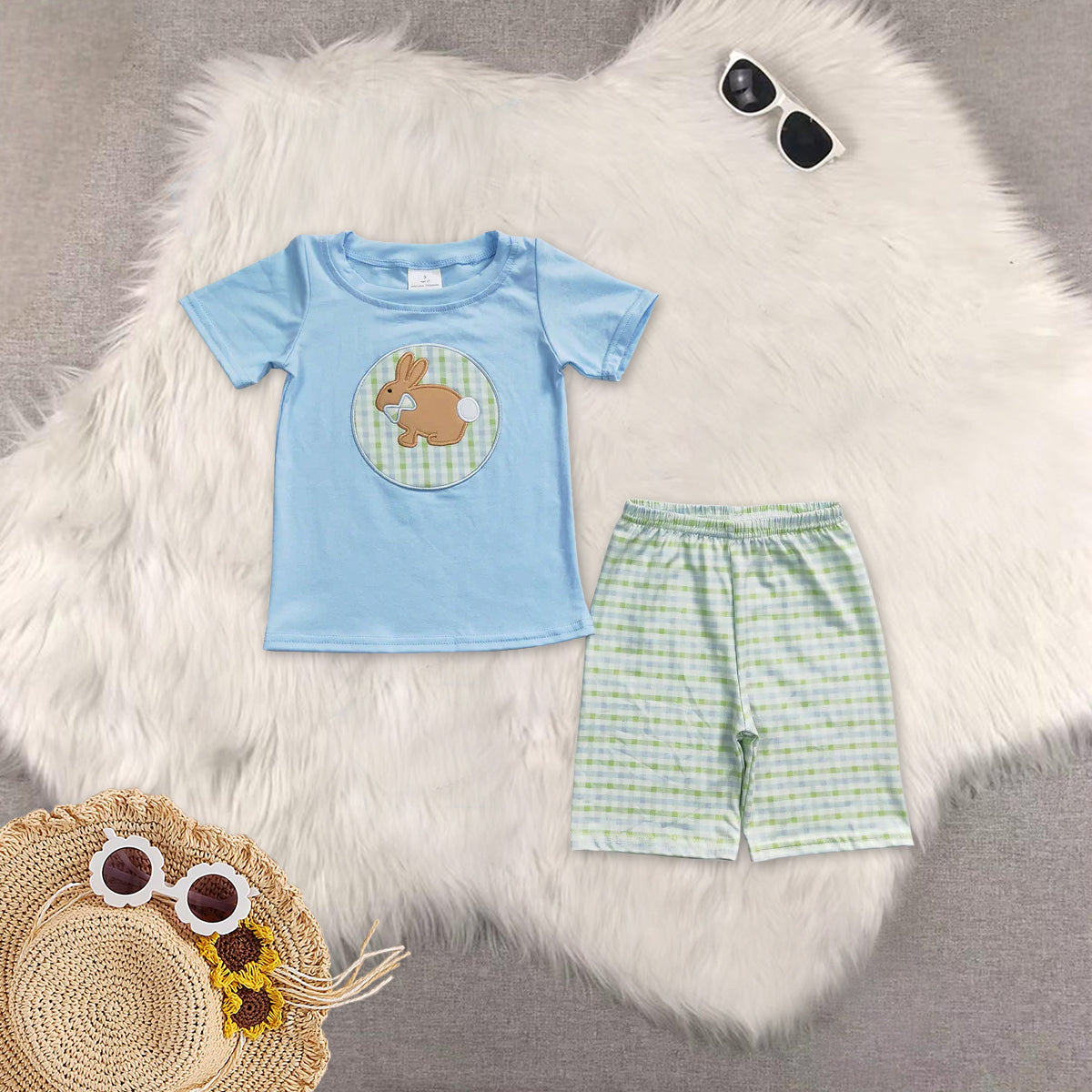 RTS NO MOQ Sibling baby boy clothes embroidery easter short sleeve shorts sets