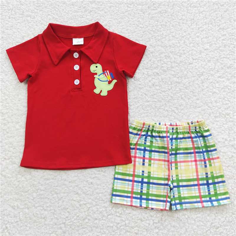 RTS NO MOQ baby girl clothes embroidery back to school short-sleeved shorts suit & short-sleeved sets