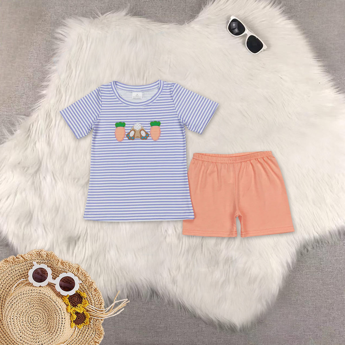 RTS NO MOQ Sibling baby boy clothes embroidery easter short sleeve shorts sets