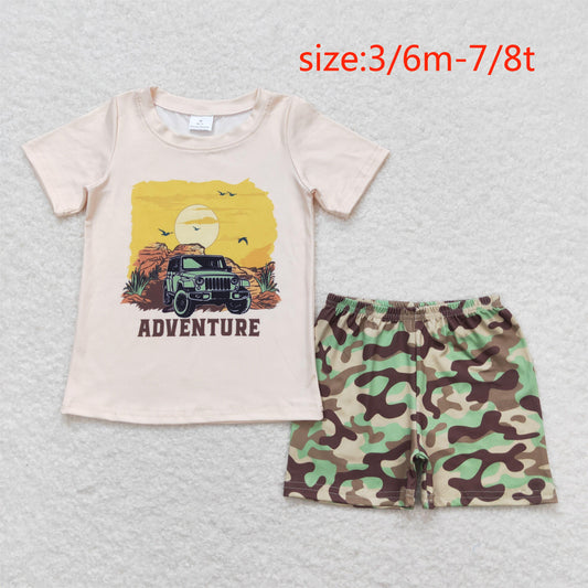 BSSO0314 adventure sunset beige short sleeve camouflage shorts set