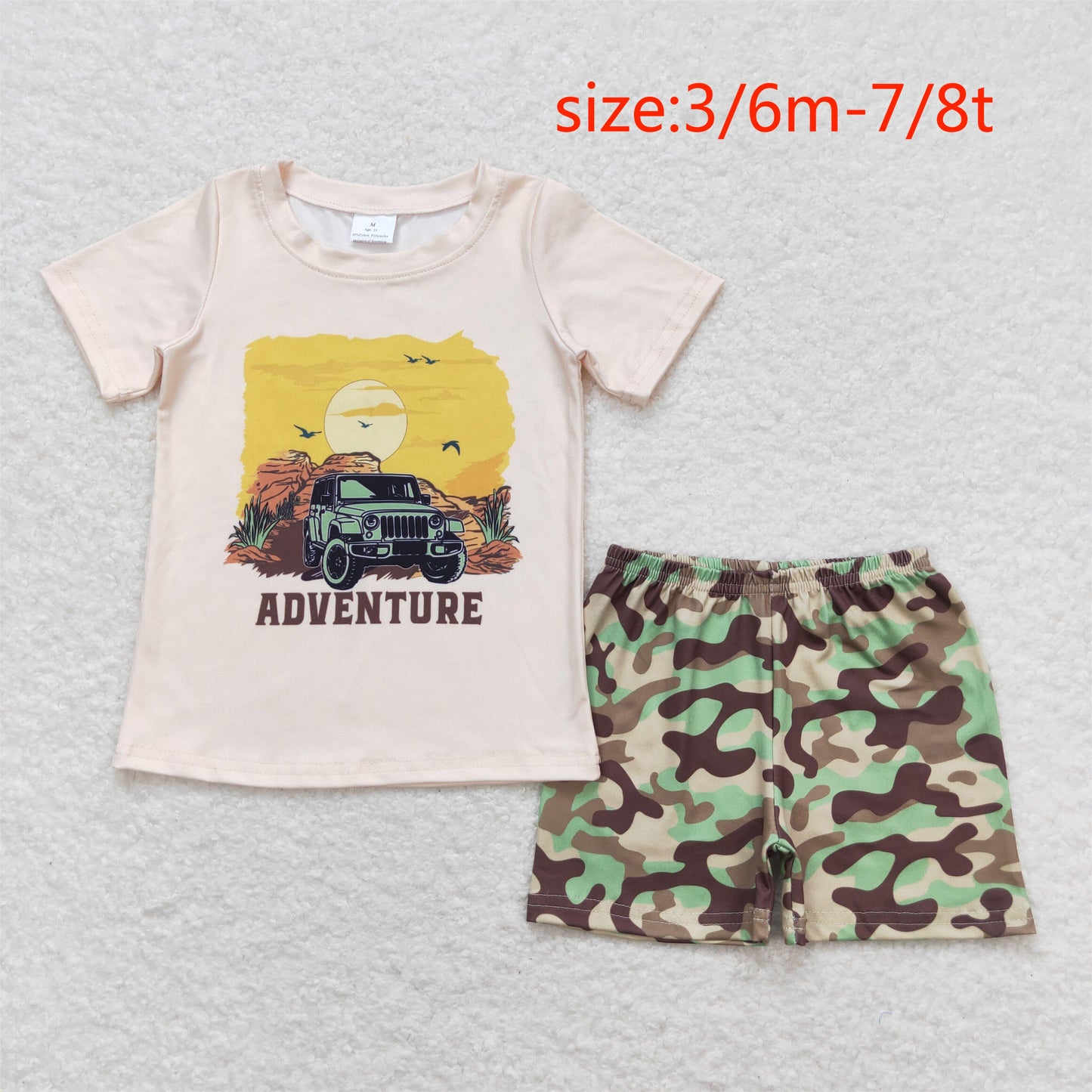 BSSO0314 adventure sunset beige short sleeve camouflage shorts set