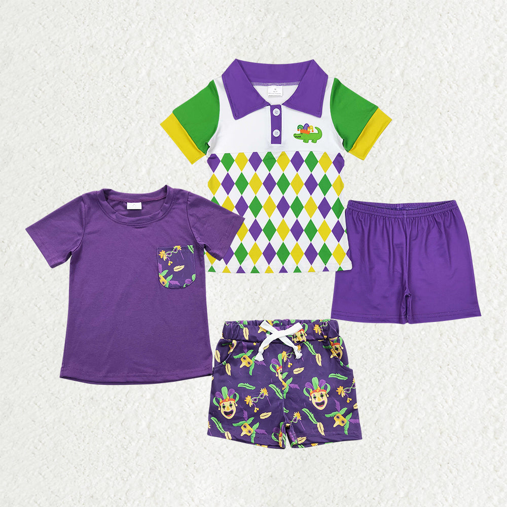RTS NO MOQ Sibling Baby Boys Masked Party Purple Short Sleeve Shorts Sets